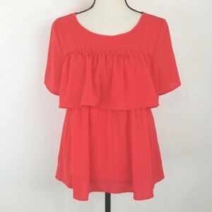 ANDREE BY UNIT Coral/Red Layered Flowy Top, size M